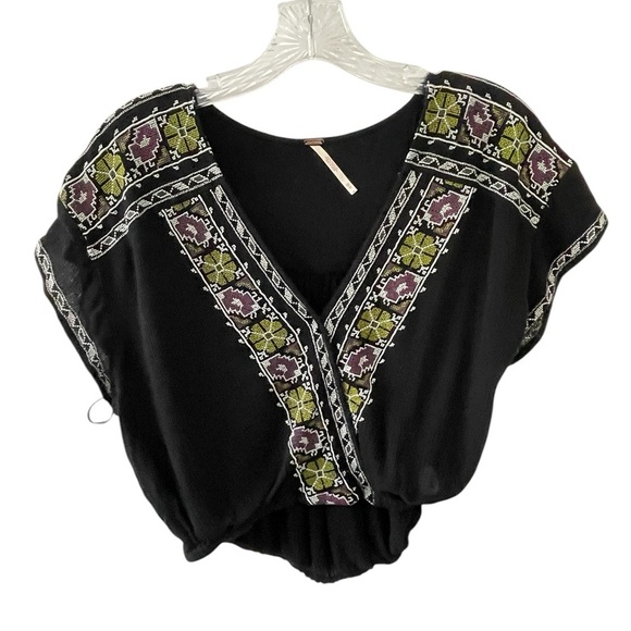FREE PEOPLE WOMENS SIZE XS SHORT SLEEVES EMBROIDERED LUCA WOVEN CROP TOP SHIRT - Picture 5 of 9